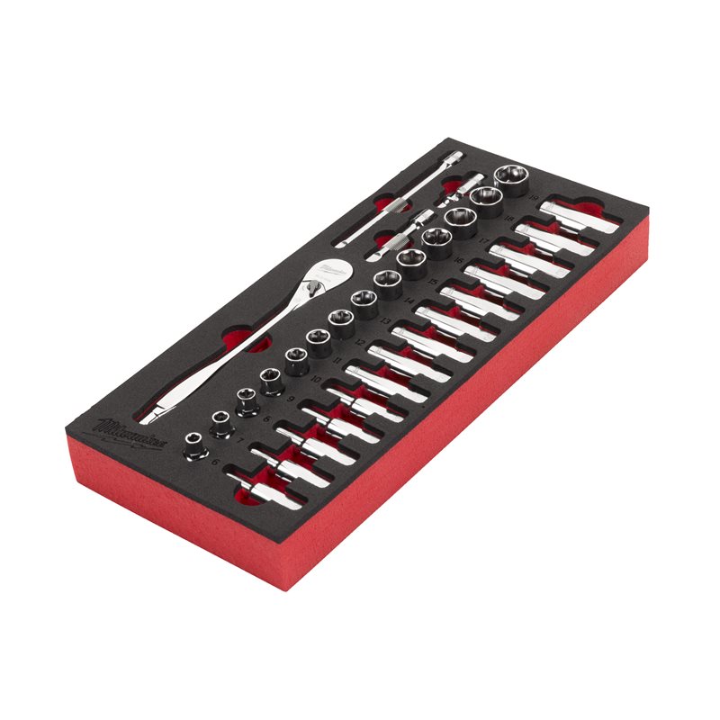 Milwaukee 3/8" pěnová vložka s nástrčnými klíči a ráčnou 32 ks