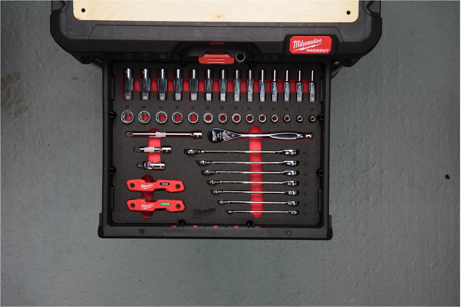 55pc PACKOUT™ Drawer 3/8" Ratchet And Ratcheting Combination Spanner ...