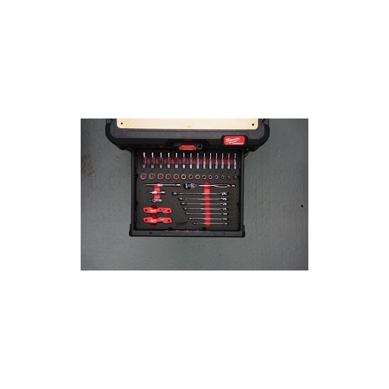 Milwaukee Sada 38ks PACKOUT 3/8 gola sada a ráč.kliče v pěnové vložky do šuplíků