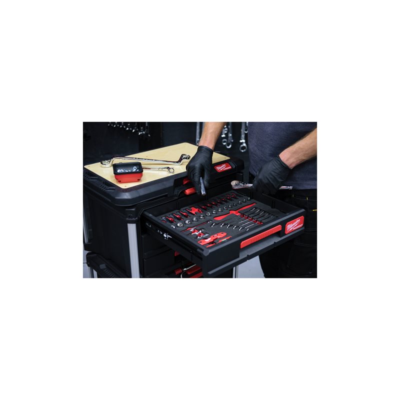 Milwaukee Sada 38ks PACKOUT 3/8 gola sada a ráč.kliče v pěnové vložky do šuplíků