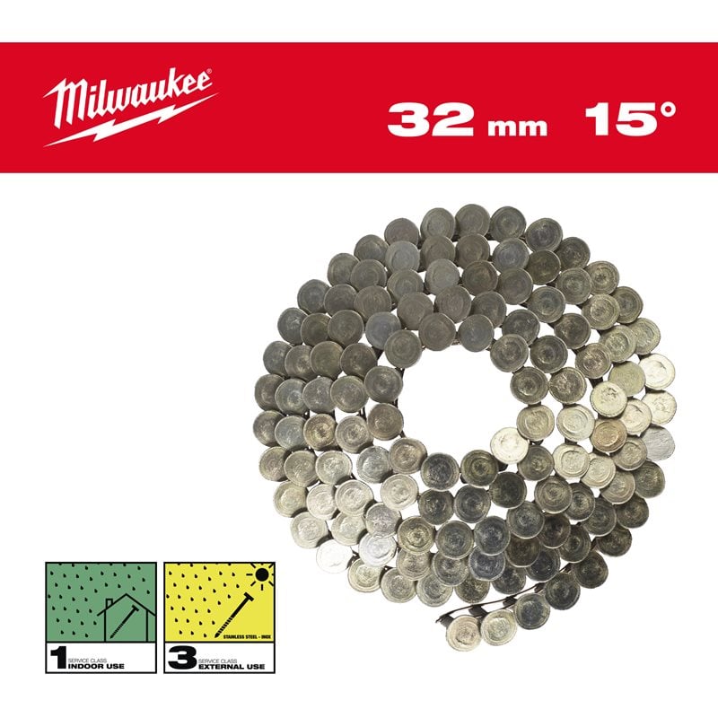 Milwaukee Hřebíky 15° ve svitku 3,05x32 mm /RS/G - ks 2160 (vhodné pro M18 FRCN45)