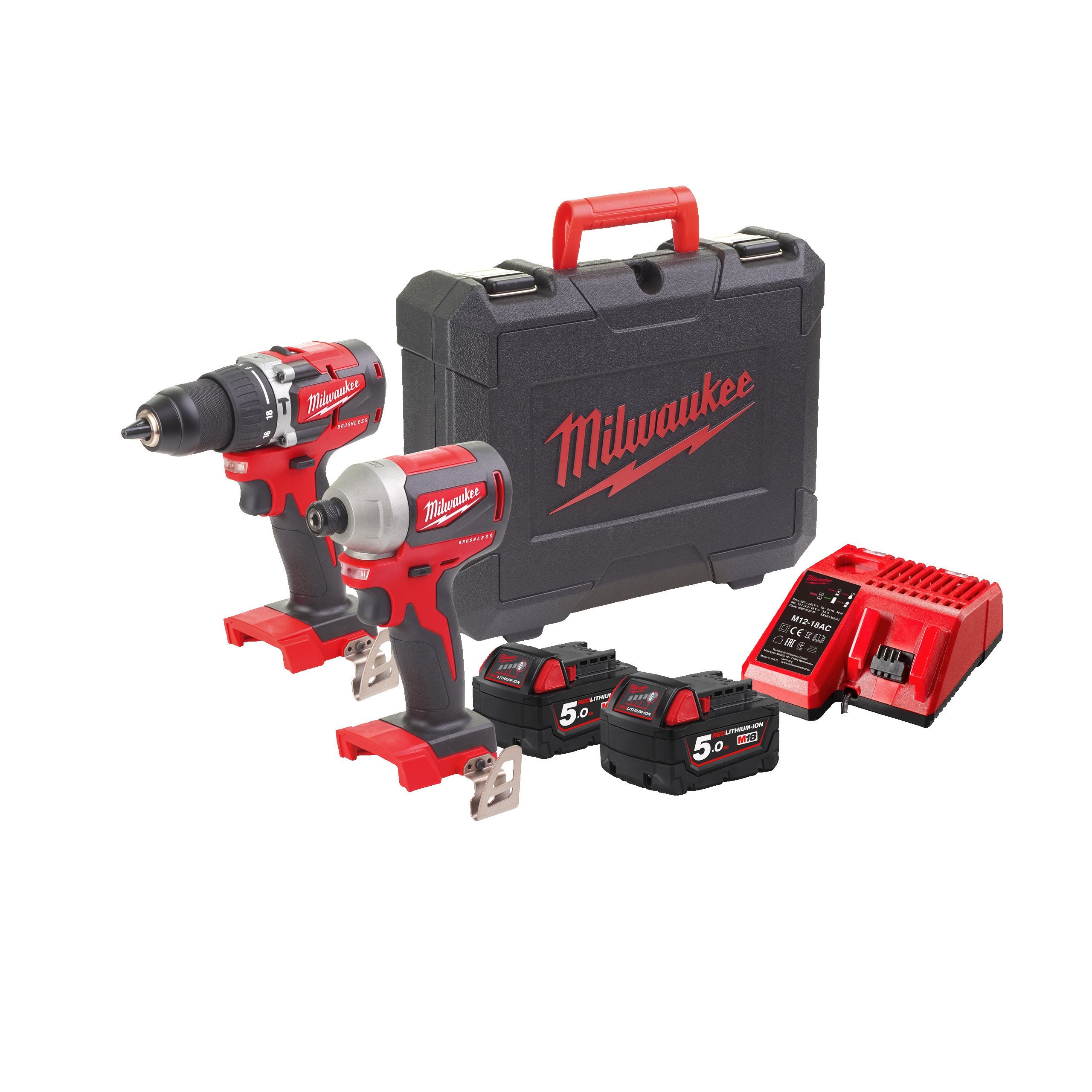 Milwaukee, Pack 2 outils 18V Perceuse-visseuse et visseuse à chocs M18  Brushless 4933464718