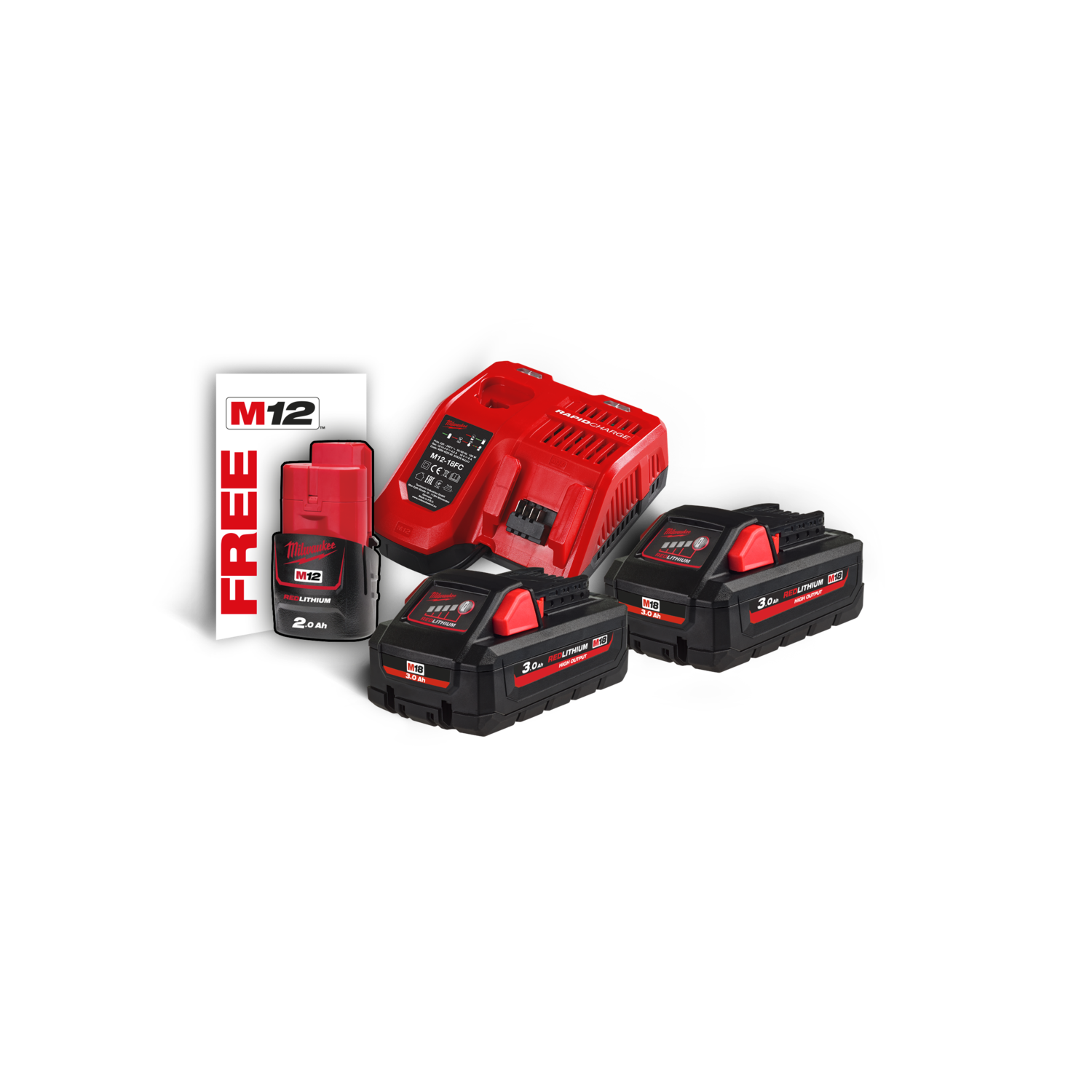 Milwaukee M18 HNRG-302 Energy Kit M18™ HIGH OUTPUT™ 2 x 3.0 Ah (18V) + 1 x 2 Ah (12V) Extra 4933471071 3 M18 HNRG 302 Hero 1
