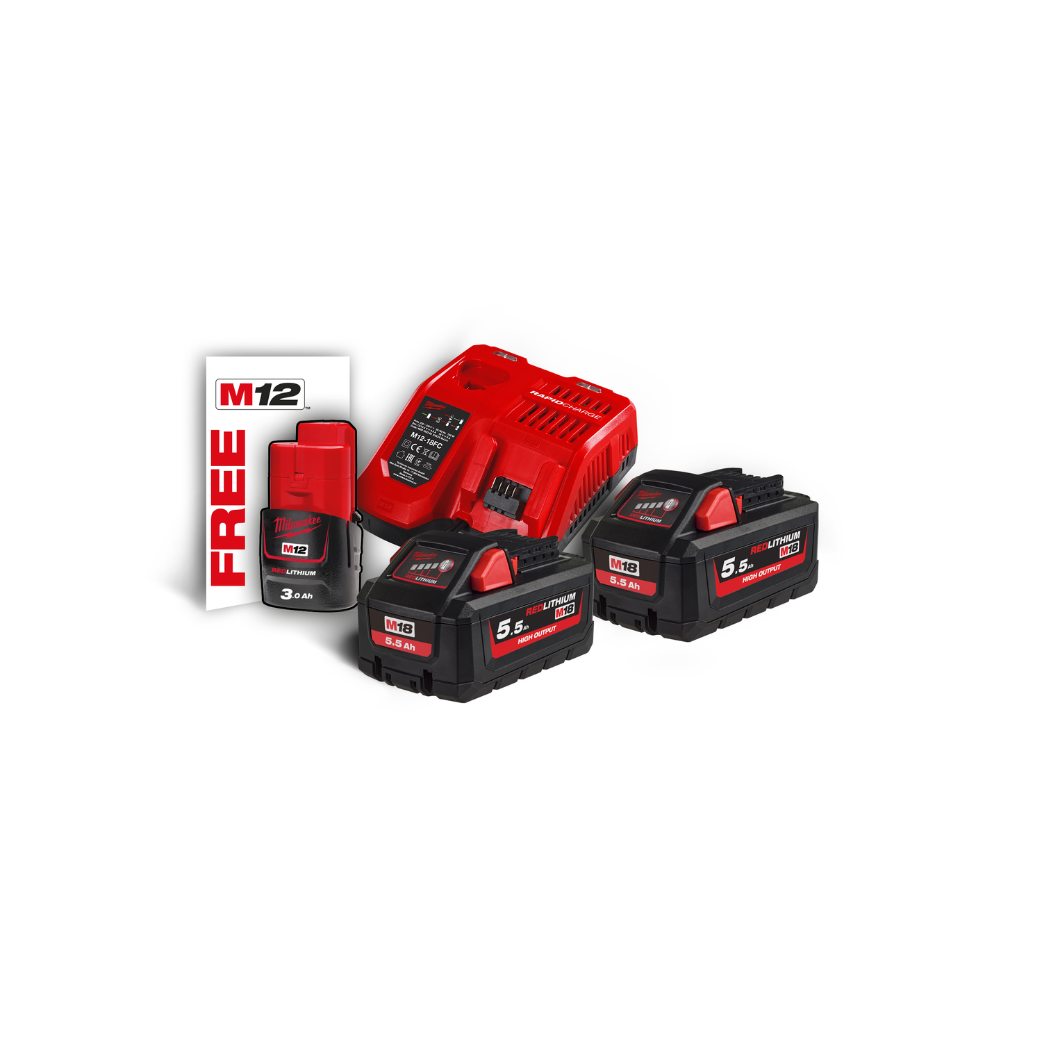 Milwaukee M18 HNRG-552 Energy Kit M18™ HIGH OUTPUT™ 2 x 5.5 Ah (18V) + 1 x 3 Ah (12V) Extra 4933464713 3 M18 HNRG 552 Hero 1